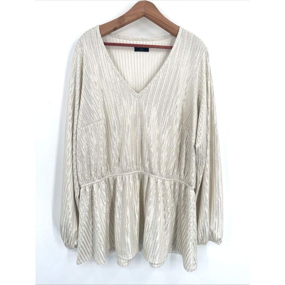 Lane Bryant Top Plus Size 22/24 2X Long Sleeve Peplum Gold Metallic Stripe NWOT